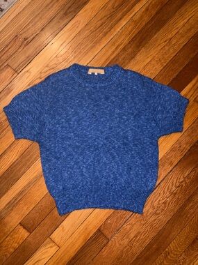 Vintage Christian Dior Sports Blue Silk Blend Short Sleeve Knit Sweater Size M
